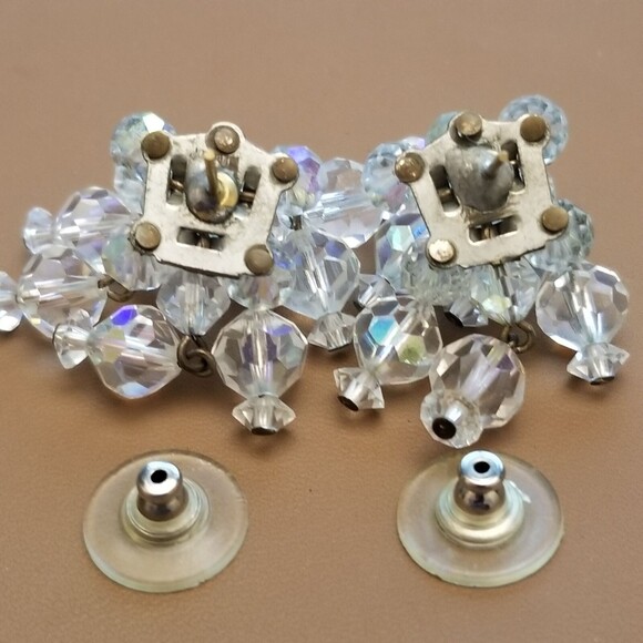 Vintage Aurora Borealis Earrings – Crystal Cluster Dangle - Picture 3 of 6